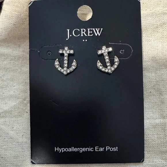 J.Crew Sparkling Silver Anchor Studs - Picture 1 of 4